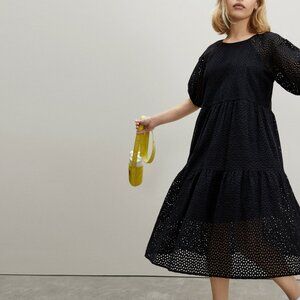 Everlane Tiered Eyelet Dress-Black eyelet (lined)